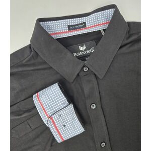 Butter‎ Cloth Shirt Mens XLT Icy Cotton Black Button Up Long Sleeve Flip Cuff